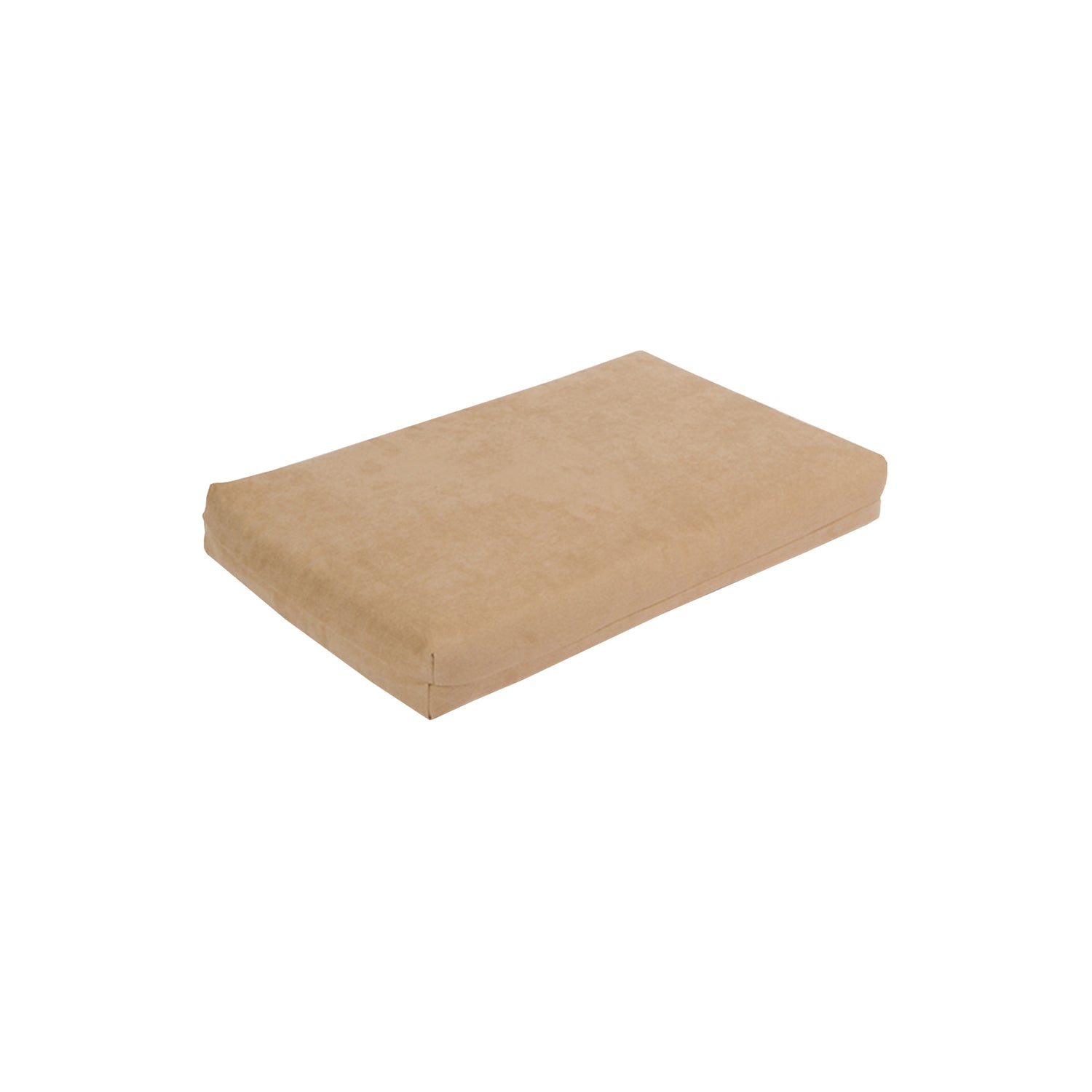 The Orthopedic Memory Foam Dog Bed, rectangular and beige with a soft suede-like cover for arthritis relief, is displayed on a plain white background.