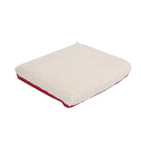 The Dog Bed Cover for Organic Latex Orthopedic features a square shape with a fluffy, cream-colored top and red fabric base. The washable cover is shown against a white background.